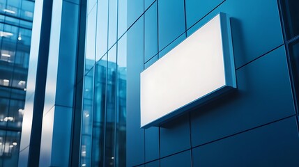 Blank Sign on Modern Building Facade: 3D Render. AI Generated