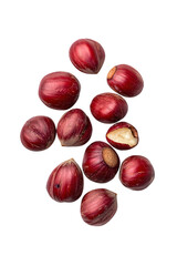 Fototapeta premium Red Nuts Isolated on White Background - Closeup Photography of Unique Nut Kernels