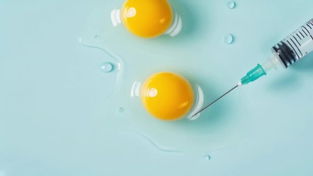Close-up of in vitro fertilization process showing egg and needle for sperm injection under microscope	
