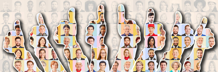 Daumen Hoch Silhouetten vor vielen Berufsgruppen als Personal Konzept