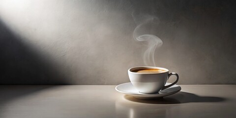 Obraz premium Aromatic Coffee in a White Cup on a Table Against a Textured Background