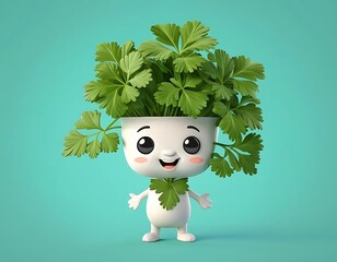 Cute Cartoon Character with Leafy Hair and Happy Expression