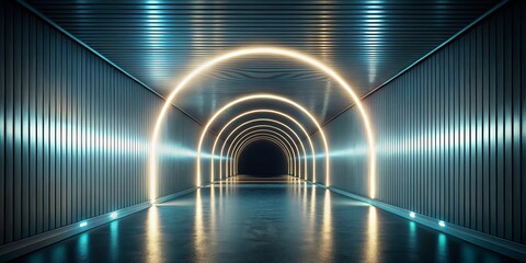 Fototapeta premium Futuristic Corridor with Glowing Neon Archways and Reflective Floor
