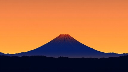 Fototapeta premium Majestic Mount with Dark Silhouette Against Vibrant Deep Orange Sunset Sky