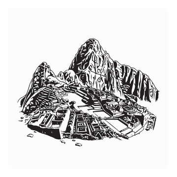Machu Picchu Vector Images. Illustration Hand Drawn Machu Picchu image Vector on white background.