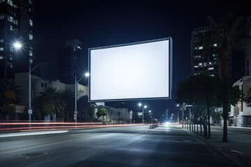 billboard and bridge with blur light in city background
