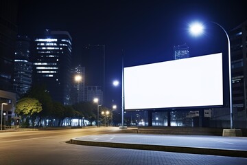 billboard and bridge with blur light in city background
