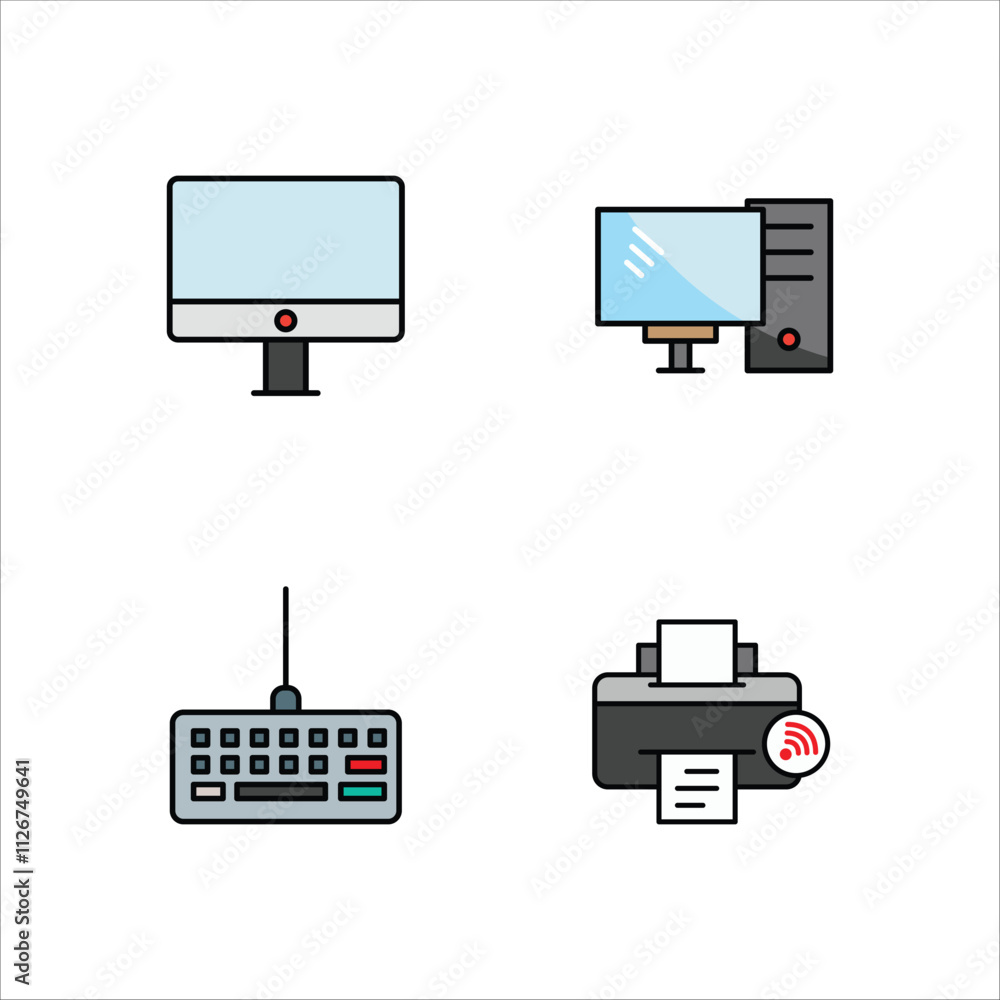 Poster electronic devices icon design vector symbol set private computer and printer