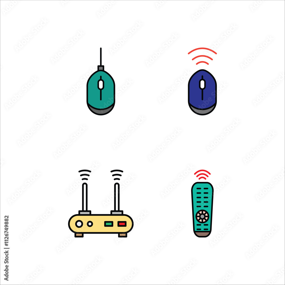 Poster electronic devices icon design vector symbol set mouse and router wifi