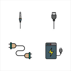 Electronic devices icon design vector symbol set usb cable and power bank