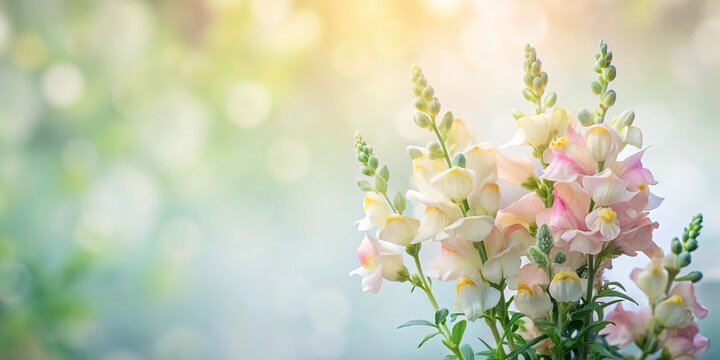 Soft pastel snapdragons in a sunlit garden setting