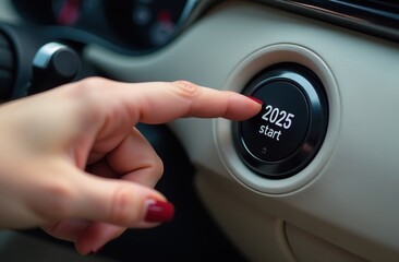 Obraz premium Pressing the ignition button of the car with the inscription 
