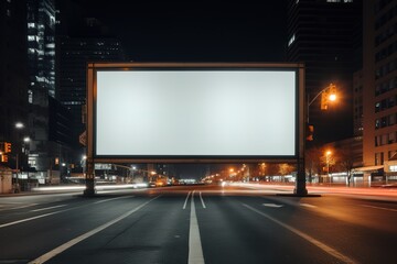 Futuristic City Mockup with Prominent Billboard Illuminated in Shades of Purple and Pink
