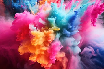 Obraz premium Colorful rainbow paint drops from above mixing in water. Ink swirling underwater. 