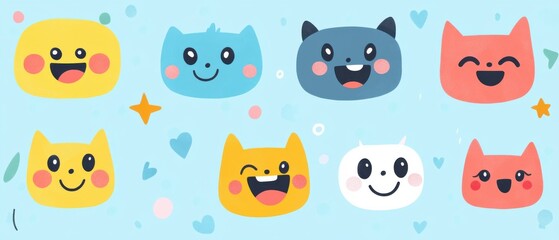 Adorable Cartoon Cats and Animals Smiling Collection for Kids