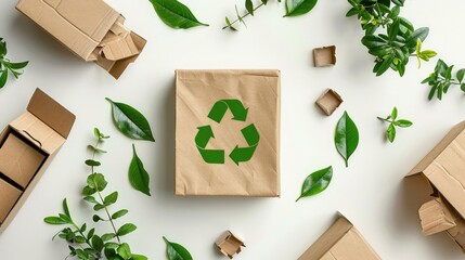 A sustainable supply chain diagram with eco-friendly packaging, isolated on a white background 