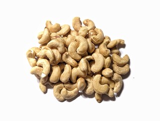 Cashew nuts on the white background stock photo