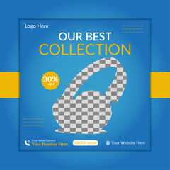 Professional Modern Headphone Instagram and Facebook Social Media Banner design Template. 