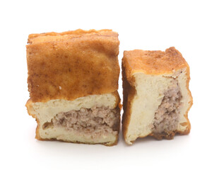 fried tofu bubble on white background	
