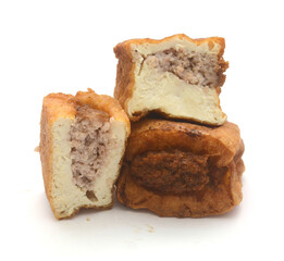 fried tofu bubble on white background	
