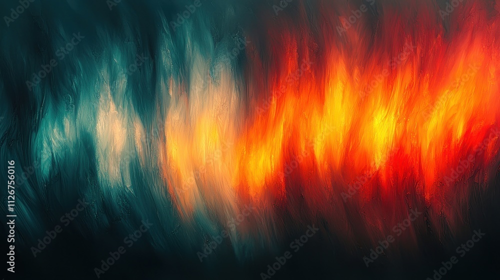 Poster vibrant abstract artwork with flames and cool tones creating dynamic visual contrast