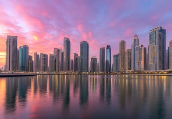 Obraz premium Dubai Skyline at Sunrise: A Breathtaking Cityscape