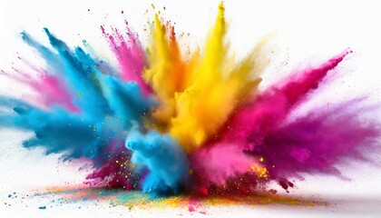 Vibrant Explosion of Colored Powders Isolated on White Background A Stunning Display of Bright Hues and Textures for Artistic and Creative Projects