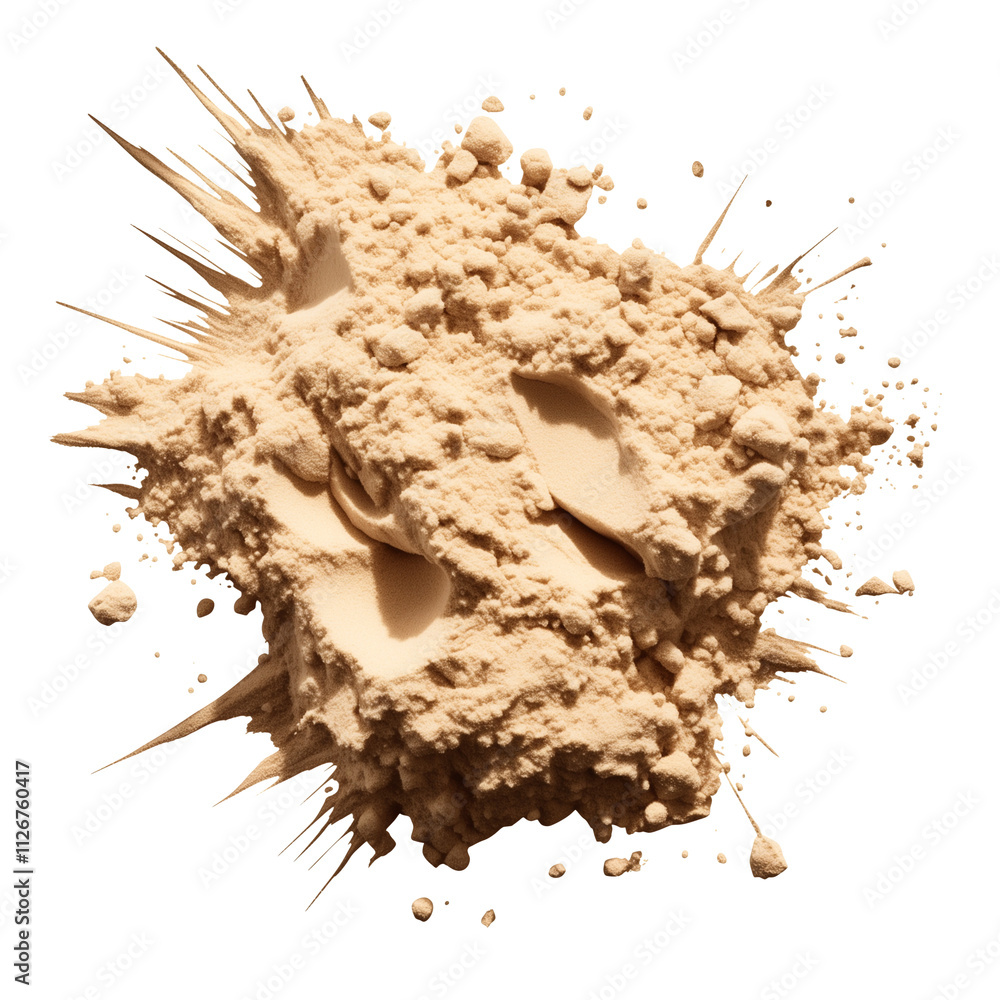 Poster loose powder makeup in beige tone isolated on transparency background, with dynamic splash effect sh