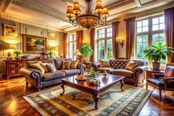 Deeply detailed photograph showcasing a stylish blend of antique and modern living.