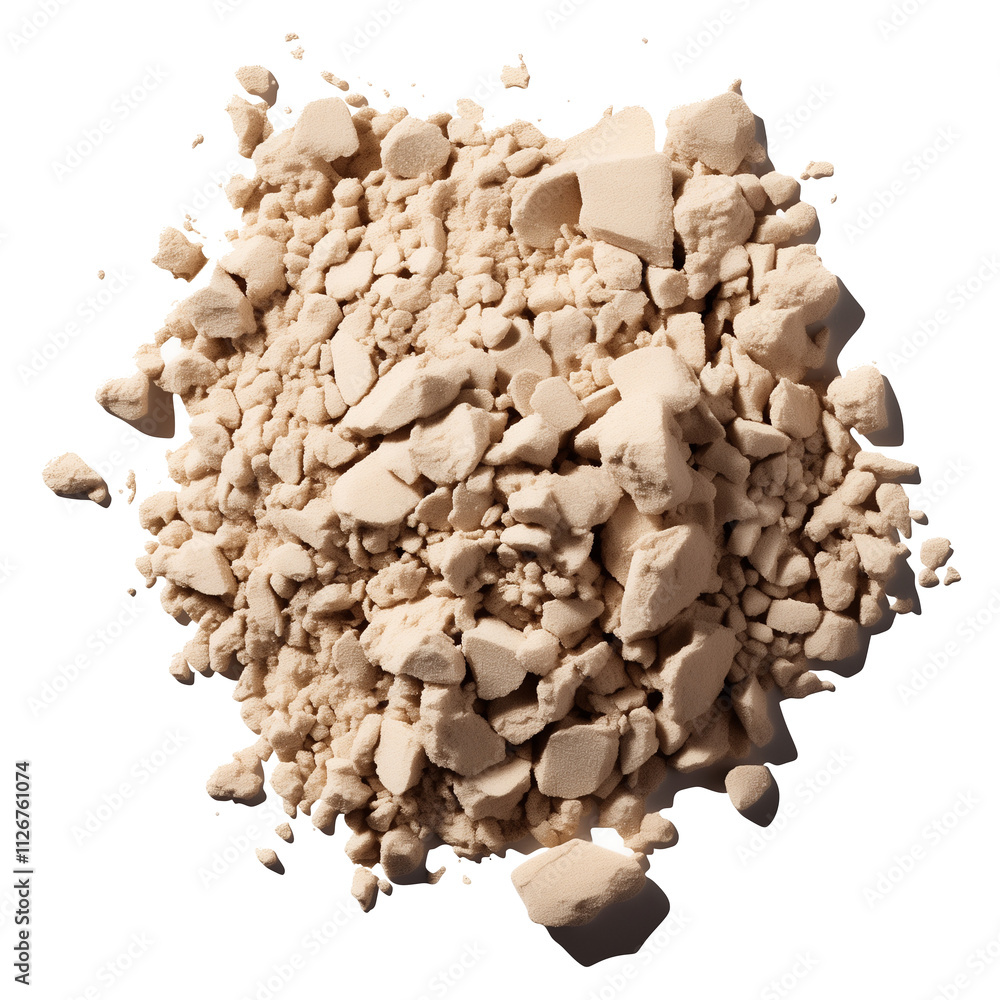 Poster Loose beige setting powder in crumbled texture isolated on transparency background