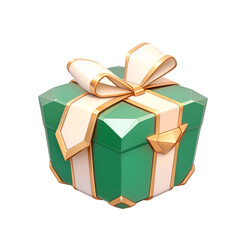 Elegant green gift box with gold accents and white ribbon, isolated on transparency background. Perfect for celebrations and special occasions