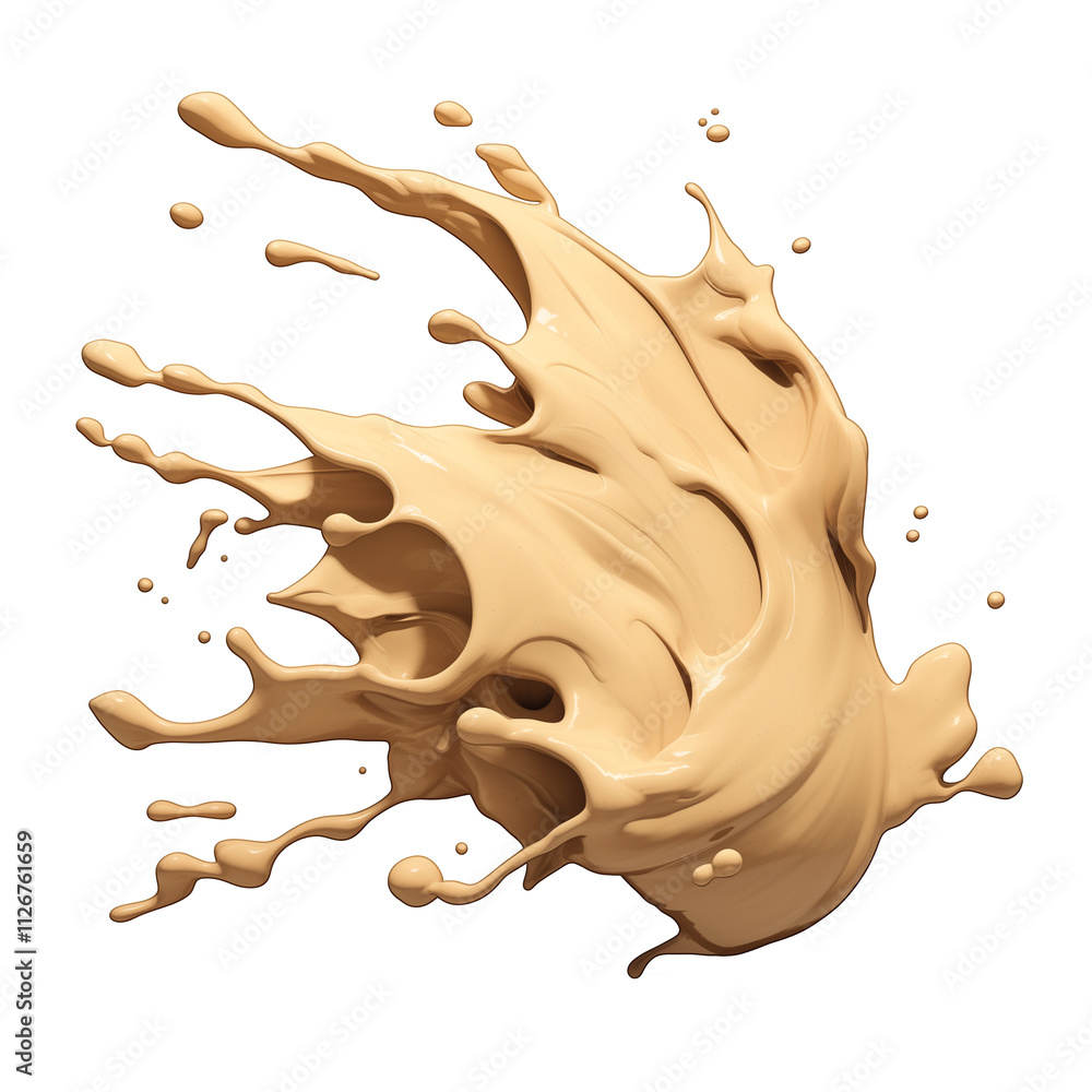 Poster splash of beige liquid foundation isolated on transparency background, showcasing its smooth texture