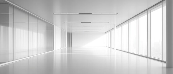 Obraz premium Modern Empty Office Space with FloortoCeiling Windows and Bright Lighting