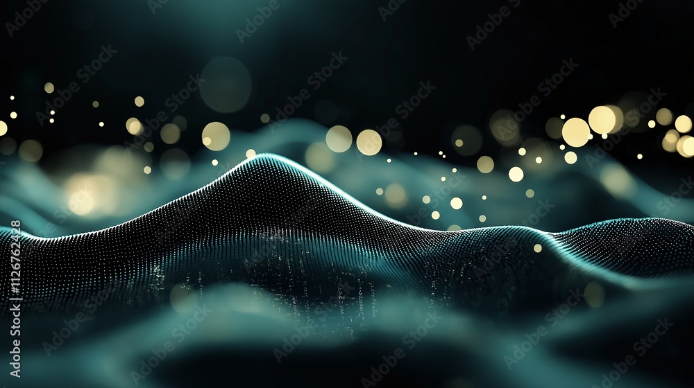 Fototapete Abstract Visual of Innovative Computer Graphics with Fluid Waves, Bokeh Lights, and Dynamic Curves for Technology and Design Backgrounds