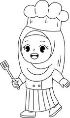 kid chef cartoon character outline coloring printable