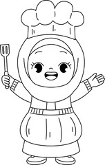 kid chef cartoon character outline coloring printable