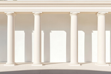 Fototapeta premium Colonnade, A series of elegant white columns cast shadows against a plain background, creating a minimalist architectural aesthetic.
