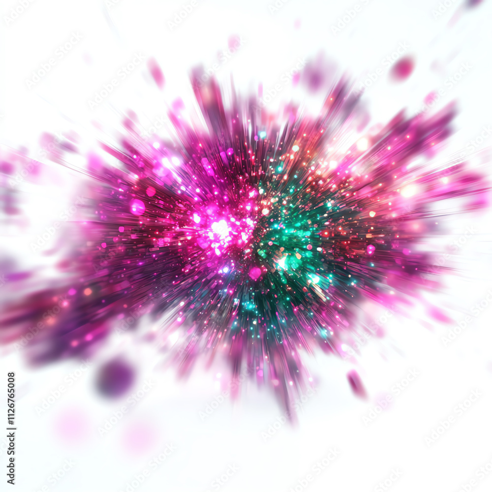 Poster colorful explosion of lights creating vivid abstract patterns and shapes.
