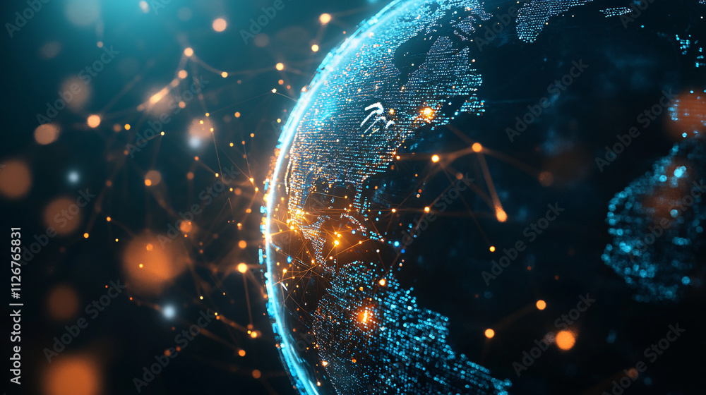 Aufkleber a futuristic globe icon with interconnected tech nodes, representing global digital infrastructure a