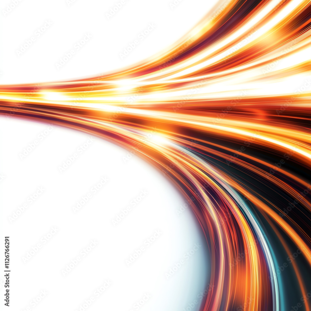 Poster dynamic light streaks create an energetic and modern visual effect.