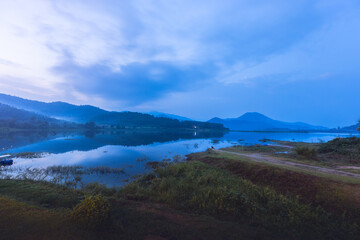 Landscape of Huai Tha Khoei Reservoir in evening at Ban Kha Ratchaburi Thailand