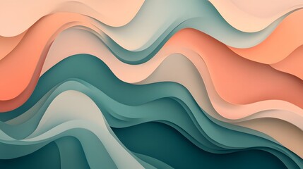 Abstract Wavy Layers Of Pastel Teal And Peach Colors