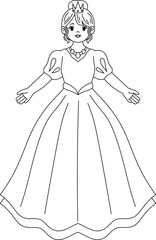 Cute princess cartoon character outline coloring printable