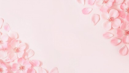 Fototapeta premium Elegant Pink Rose Petals Scattered on a Soft Light Pink Background for Romantic Designs, Wedding Invitations, Beauty Product Branding, or Minimalist Floral Themed Marketing Concepts