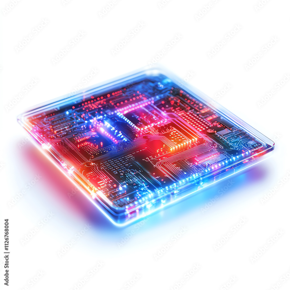 Poster vibrant and colorful microchip showcasing advanced technology and innovation.