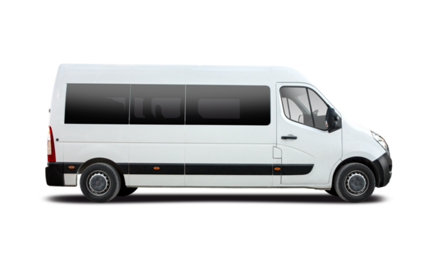 White minibus side view isolated. PNG
