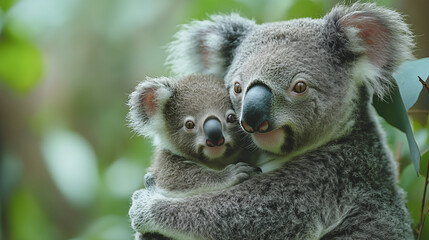 Fototapeta premium Close-Up of Koala Mother and Baby Embracing in Natural Habitat