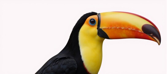 Naklejka premium A vibrant isolate toucan image with a focus on its colorful beak suitable for education nature themes or tropics