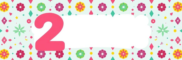 A colorful and festive "look who's two" second birthday card with vibrant graphics and bold typography, typography, milestone