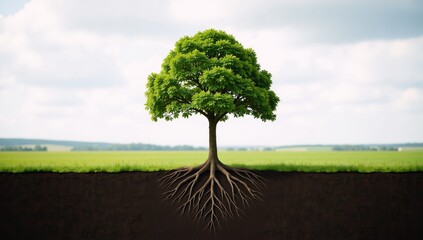 Obraz premium Minimalistic design featuring a tree root as a water droplet representing water conservation and rural sustainability